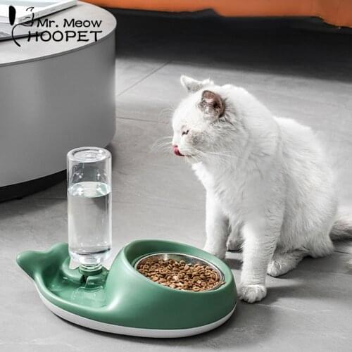 Hoopet Drinker For Cats Automatic Water Fountain Whale Tail Bowl For Cat 15 Degrees Raised Stainless Steel Cat Bowls Cat feeder