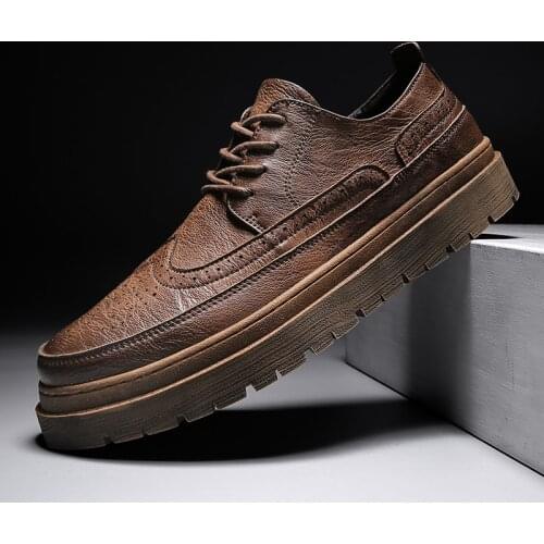Retro Classic Leather Mens Leather Shoes Peas Shoes Lace-up Platform Martin Boots Casual Shoes