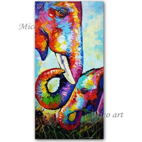 Handmade Colorful Abstract Cartoon Wall Hangings Picture Elephant Oil Painting Canvas Wall Art Unframed Paintings For Children