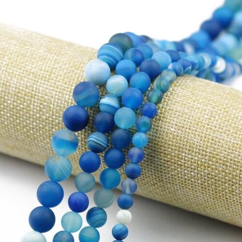 4-16mm Natural Round Matte Frost Blue Banded Agates Stripe Onyx beads For Jewelry Making Beads 15'' Needlework DIY Beads Trinket