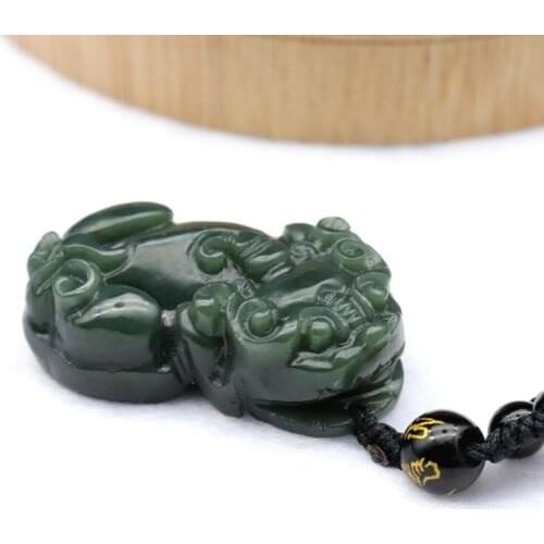 Natural Hetian Jade Carved Pixiu Pendant Lucky Amulet Necklace for Men Women Fine Jewelry Charm Beads Chain Gifts