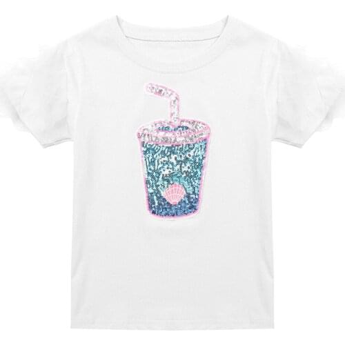 Summer T Shirt For Girls Short Sleeve Fashion Casual Kids Clothing Shiny Sequins Cute Pattern T-shirt Children Cotton Tee Tops