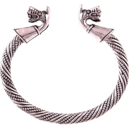 Viking Wolf Bracelet wolves heads Bangle from Gotland with animal headed for men