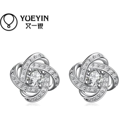 2016 new silver plated earrings inlaid crystal for women fashion jewelry Luxurious wedding minimalistic