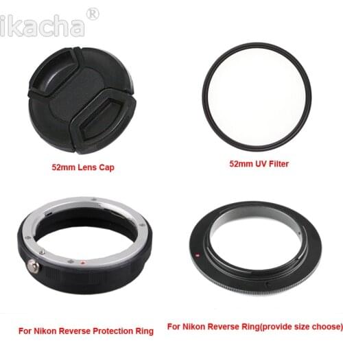New 4 In1 Reverse Protection Camera Macro Lens Adapter Set For Nikon d90 d3100 d3200 d3300 d5100 d5200 d5300 Lens 52mm UV Filter