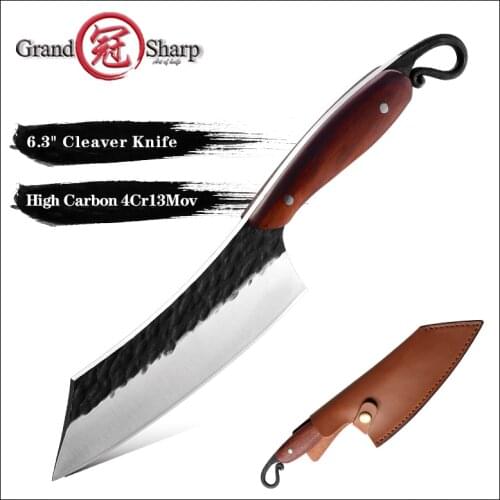 Grandsharp Chef Knife Handmade Forged High-carbon Clad Steel Kitchen Knives Cleaver Filleting Slicing Butcher Knife with Sheath