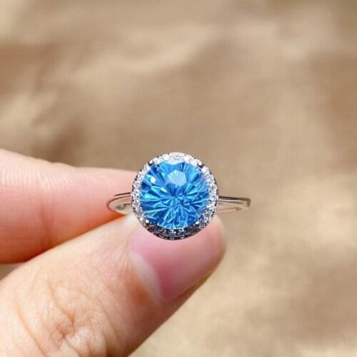 Classic Silver Engagement Ring 8mm Natural Topaz Ring for Wedding 925 Silver Topaz Jewelry