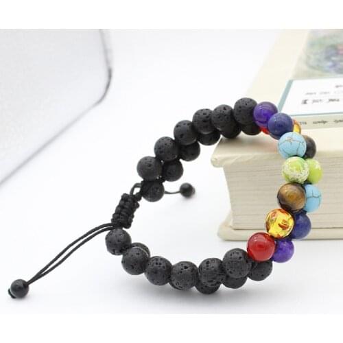 Wholesale 7 Chakra Healing Beaded Bracelet Natural Lava Stone Beads Double Row Bracelet 8MM For Women Men Yoga Jewelry 10pcs Lot