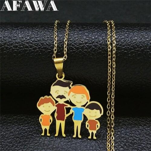 Stainless Steel Colorful Enamel Family Dad Mom Two Son Necklaces Women Necklaces Pendants Jewelry collares de mujer N9517S01