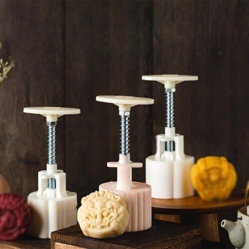 Plastic Mooncake Mold 63g 3D Cookie Cutter with 2 Stamps Hand Press Chocolate Moon Cake Mould DIY Bakeware