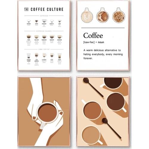 Coffee Guide Poster Coffee Culture Wall Art Prints Cafe Shop Decoration , Coffee Menu Picture Canvas Painting Kitchen Wall Decor