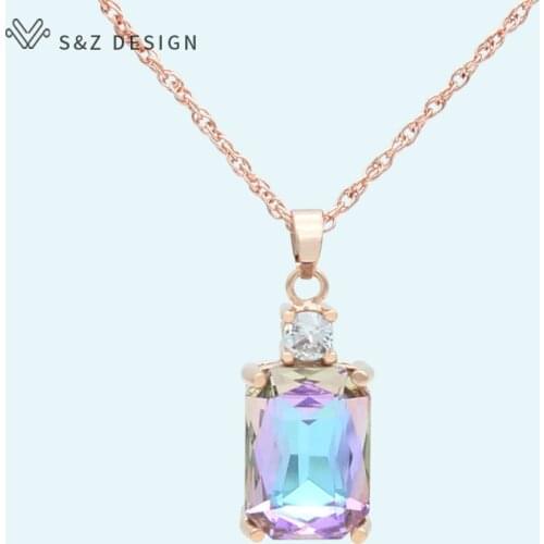 S&Z DESIGN 2020 New Square Crystal 585 Rose Gold White Gold Pendant necklace Temperament For Women Wedding Party Fashion Jewelry