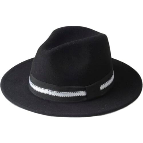 New Arrival Wool Womens Mens Winter Autumn Fedora Hat With Wide Brim Black Ribbon Sombreros Jazz Church Cap Panama Top Hat 25