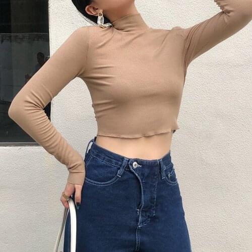 High Quality Womens Sweater Rib Half High Collar Tight Fitting Solid Color Long Sleeve Undershirt for Female