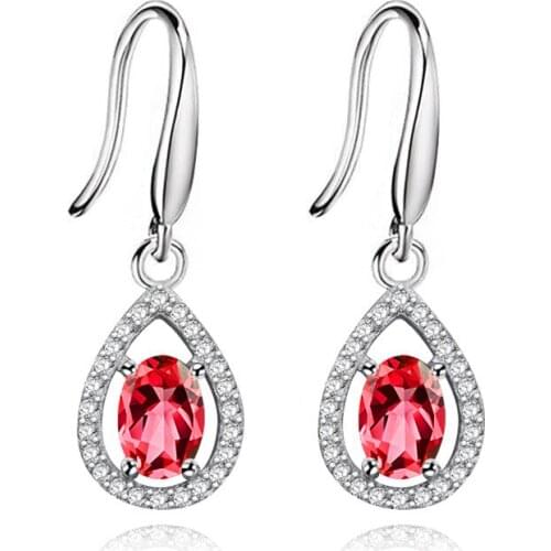 Uloveido Women 925 Sterling Silver Oval Cut Garnet Teardrop Dangle Earrings Gemstone Hook Earrings FR027
