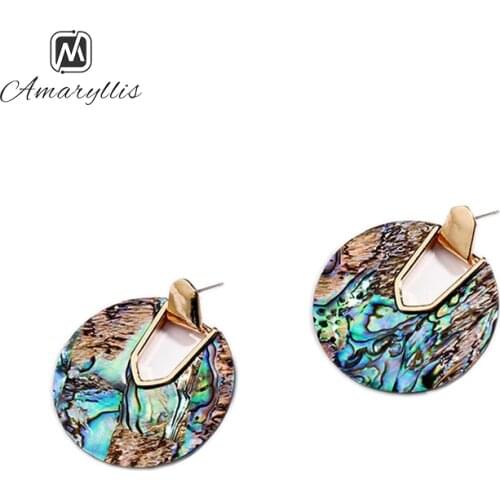 Amaiyllis Boho Shell Geometric Round Earring For Women Large Color Block Print Tortoiseshell Earrings Acrylic Acetic Arc Earring