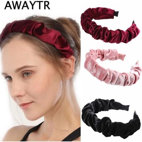 AWAYTR New Velvet Covered Rigid Headband for Women Ruched Hairband Ladies Girls Bezel Headpiece Fashion Hair Accessories