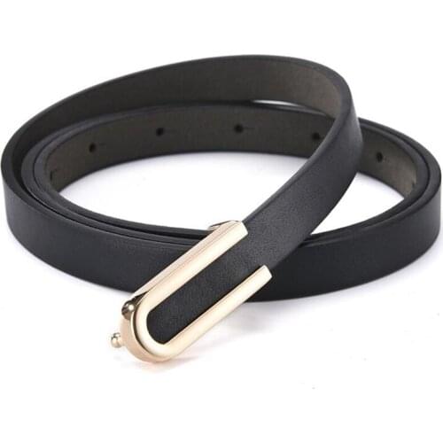 2020 Women Belts U Type Alloy Smooth Buckle High Quality PU Dress Thin Belts Personality Decorative Student Belts
