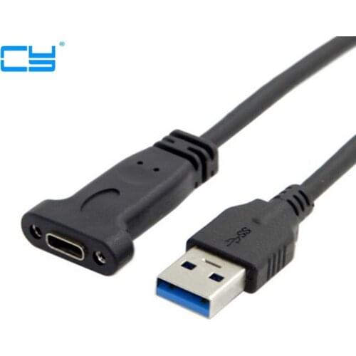0.2M USB-C USB 3.1 Type C TYPE-C Female to USB 3.0 A Male Data Cable 20cm with Panel Mount Screw Hole