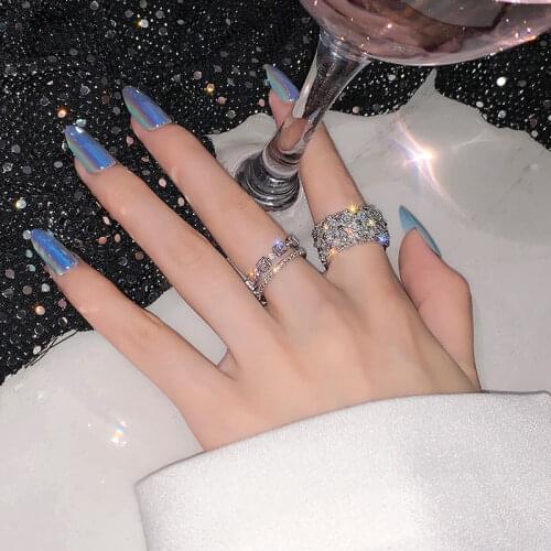 2021 New Sparkling Rhinestone Double Ring Korea Fashion Y2K Aesthetic Rhinestone Ring for Woman Jewelry Wholesale Rings