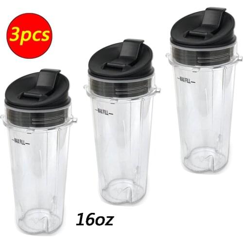 3 pcs Nutri Ninja 16-Ounce Cup with Sip N Seal Lidsfor Blenders Durable Good Seal Ring Keep Fresh Sport Plastic Bottle Parts