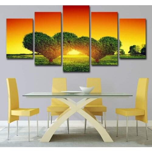 5 Pieces of Canvas Art Love Wall Sticker Green Tree Sunset Living Room Modern Decorative Wall Art Drop Shipping
