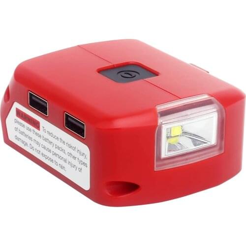 For Milwaukee 18V Li-ion Battery M18 Adapter LED Light Working Lamp One USB and Type C Mobile Phone Charger DC 12V Output