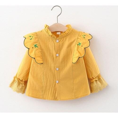 Baby Girl Blouses Infant Baby Flowers Embroidery Tops Clothes Autumn Toddler Long-sleeved Single-breasted T-shirt