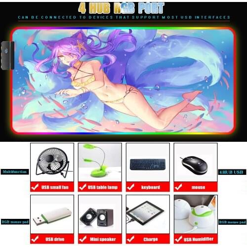 Large Mause Gamer 4 USB Hub Mouse Pad Large Mause PC Pad Table Mat with Backlight RGB Mouse Pad Xxl Gaming Mouse Pad LED Pad