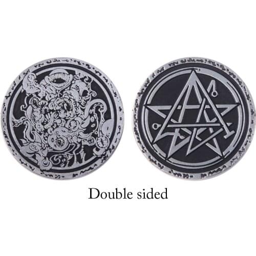 Cthulhu Mythos Necronomicon Coin Keychain Horror Story Demon Hunter Metal Coin Prop Accessories Collection Jewelry