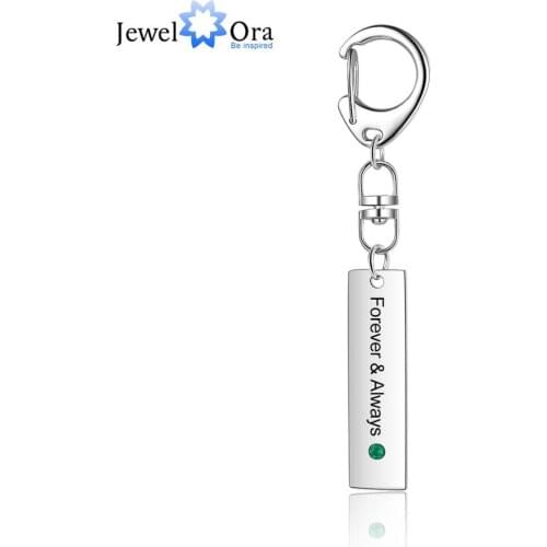 JewelOra Customized Engraving Keychain with Birthstone Personalized Stainless Steel Key Chains for Women Gifts for Her