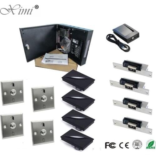 C3 Four Doors Access Control System Card Access Control For 4 Doors With Exit Button, Electric Strike And 125KHZ Card Reader