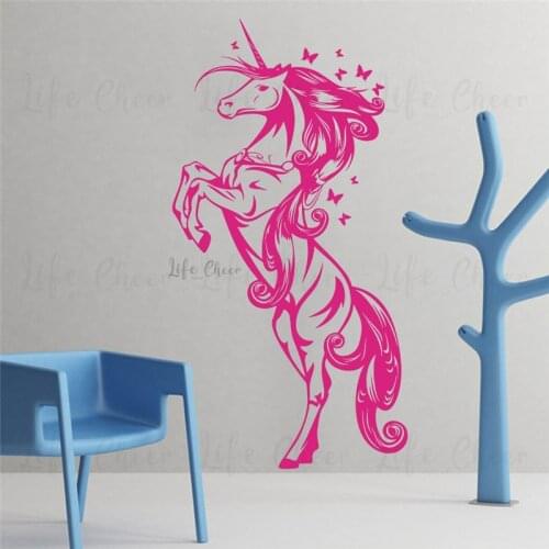 Baby Bedroom Decor Unicorn Vinyl Wall Decal Fairy Horse Wall Art Sticker Butterfly With Unicorn Wall Murals Girls Gift Art AC516