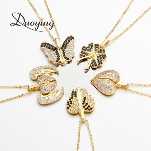 DY Custom Butterfly Pendatn Necklace Openable Personalized Letter Name Necklaces Black Zirconia Custom Necklaces Jewelry