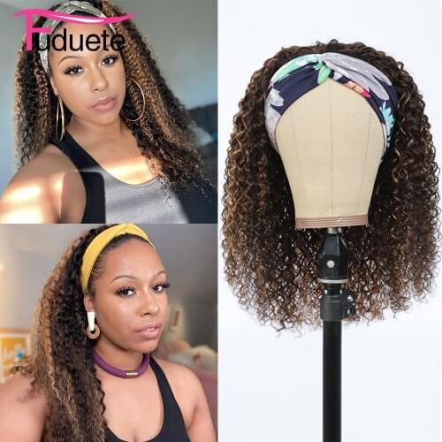 Fuduete Curly Human Hair Wig Peruvian Headband Wig 99j 1b/30 4/27/30 Highlight Wig Human Hair No Glue Ombre Colored Remy Hair
