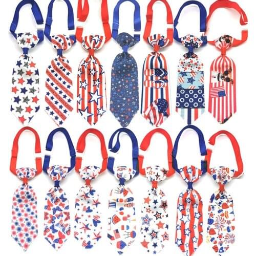 50pcs Independence Day 4th of July Dog Necktie Adjustable Dog Collar Necktie Bow Ties Dog Grooming Accessories Pet Supplies