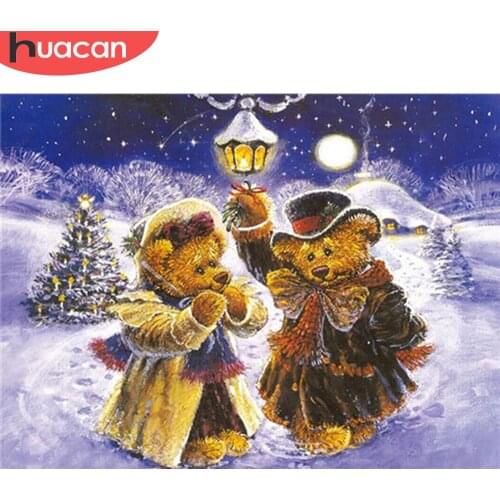 HUACAN 5D Diamond Painting Bear Craft Kit Full Drill Square Diamond Embroidery Winter Mosaic Animal Christmas Gift