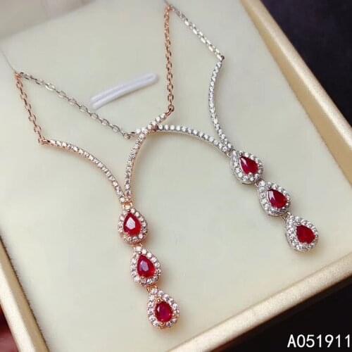 KJJEAXCMY fine jewelry natural ruby 925 sterling silver women pendant necklace chain support test lovely