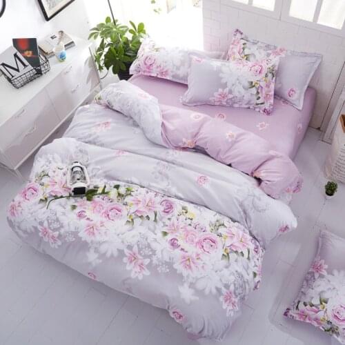 Flower Comforter Bedding Set Simple Pink Bed Linens Bed Linings Queen Duvet Cover Bed Sheet And Pillowcase King Size For Girls