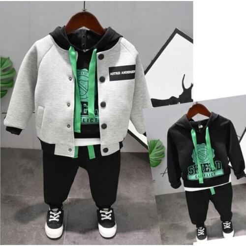 Autumn winter Clothing Sets boy Cotton casual childrens wear Baby Boys Baseball jacket + hoodie + pants 3Pcs Clothes Sets