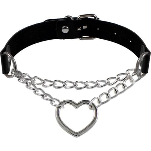 Spiked rivet leather collar peach heart PU Leather Rivet Collar Women Necklace Asphyxiation Stainless Steel Silver Color Chains