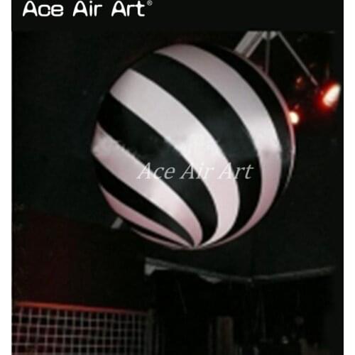 Beautiful white and black twill hanging inflatable led light Sphere balloon for TV show,bar dj event