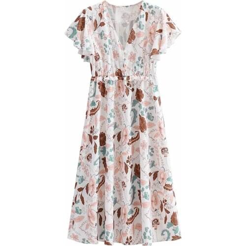 Summer Casual Dress 2021 Es for Women 2021 Vacation Bohemian V-neck Short Sleeve Floral Mini Dress