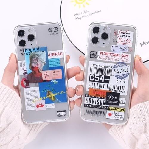 Fashion Retro Bar Code Label Transparent Phone Case For iPhone 12 Mini 11 Pro Max XR XS Max 6S 8 7 Plus Soft Cover Capas Fundas