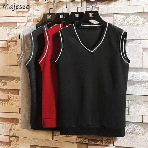 Patchwork Sweater Vests Men Fall Plus Size 3XL Warm Simple V-neck Formal Business Knitwear Slim Fit All Match Sleeveless Jumpers