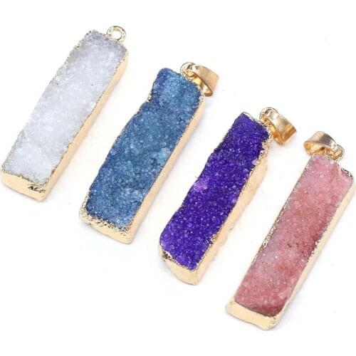 Natural Druzy Agates Pendants Charms Rectangle Agates Pendants for Jewelry Making DIY Accessories Fit Necklaces Size