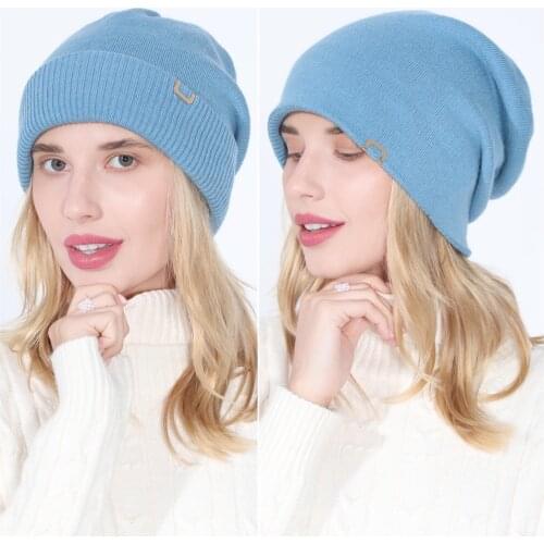 2021 New Brand Fashion Casual Knit Hat Woman Winter Russian Style Solid Color Autumn Snow Warm Cap
