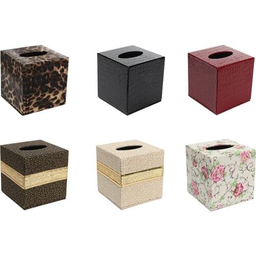 New Durable Room Car PU Leather Square Tissue Box Paper Holder Case Cover Napkin Color:Black crocodile pattern,Size: 13.8 * 13.8