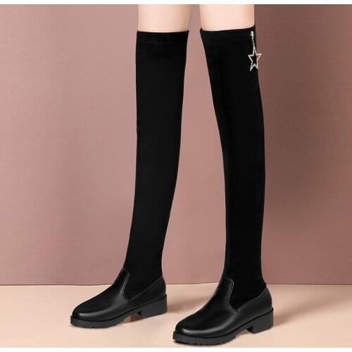 New Over-the-Knee skinny sexy high-heel boots winter knitting Round Toe velvet warm womens boots women thigh high flat boots