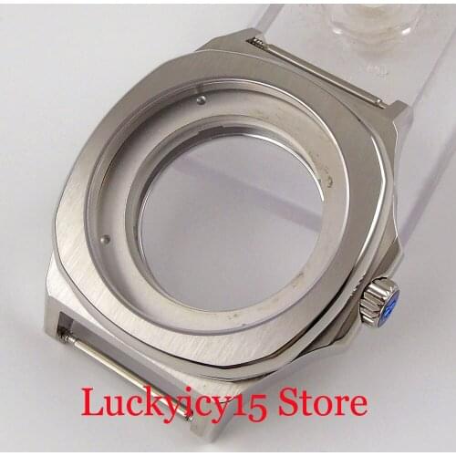 PARNIS 44mm Automatic Men Silver Color Square Watch Case for MIYOTA 8215 MINGZHU 2813 Glass Back